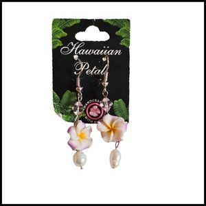 Hauoli Hawaiian Petals Dangle Flower Earrings Faux Pearl Fun New Gift